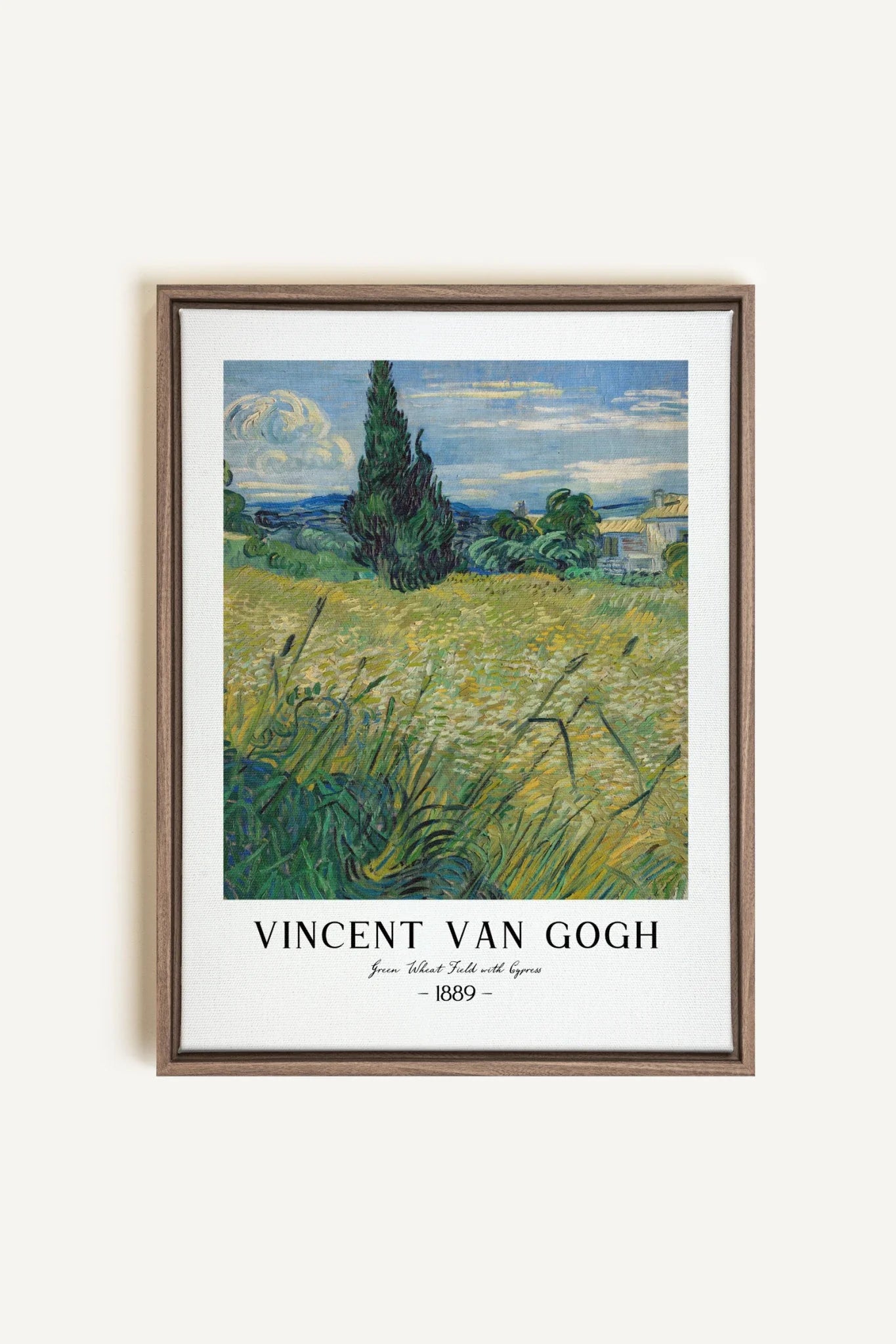 OLEKA CANVAS - GREEN WHEAT FIELD, Oeuvre sur toile étirée, encadré Brun Chêne