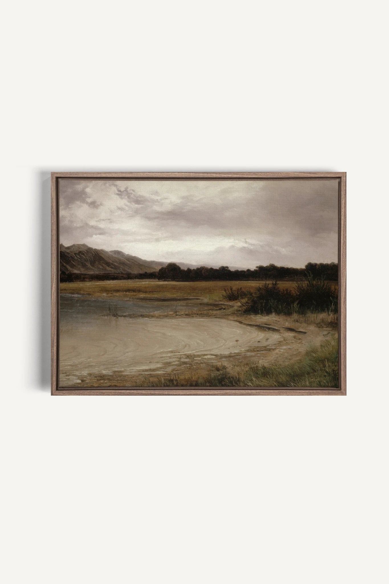 GREY MEADOW, Work on stretched canvas, framed Oak Brown