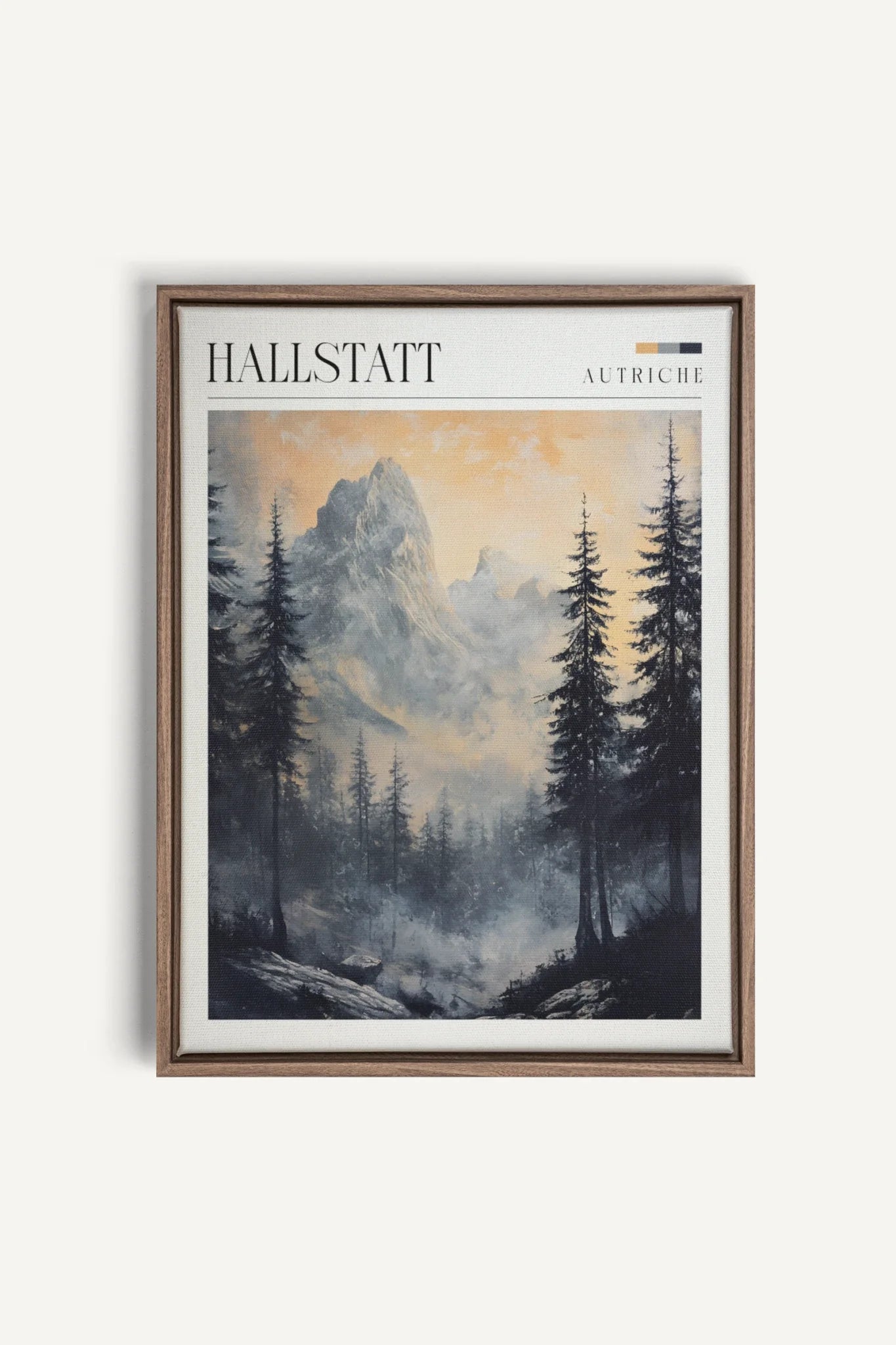 OLEKA CANVAS - HALLSTATT, Oeuvre sur toile étirée, encadré Brun Chêne