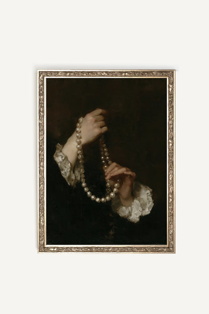 Heirloom Pearls, Artwork on rigid canvas, Vintage Silver frame