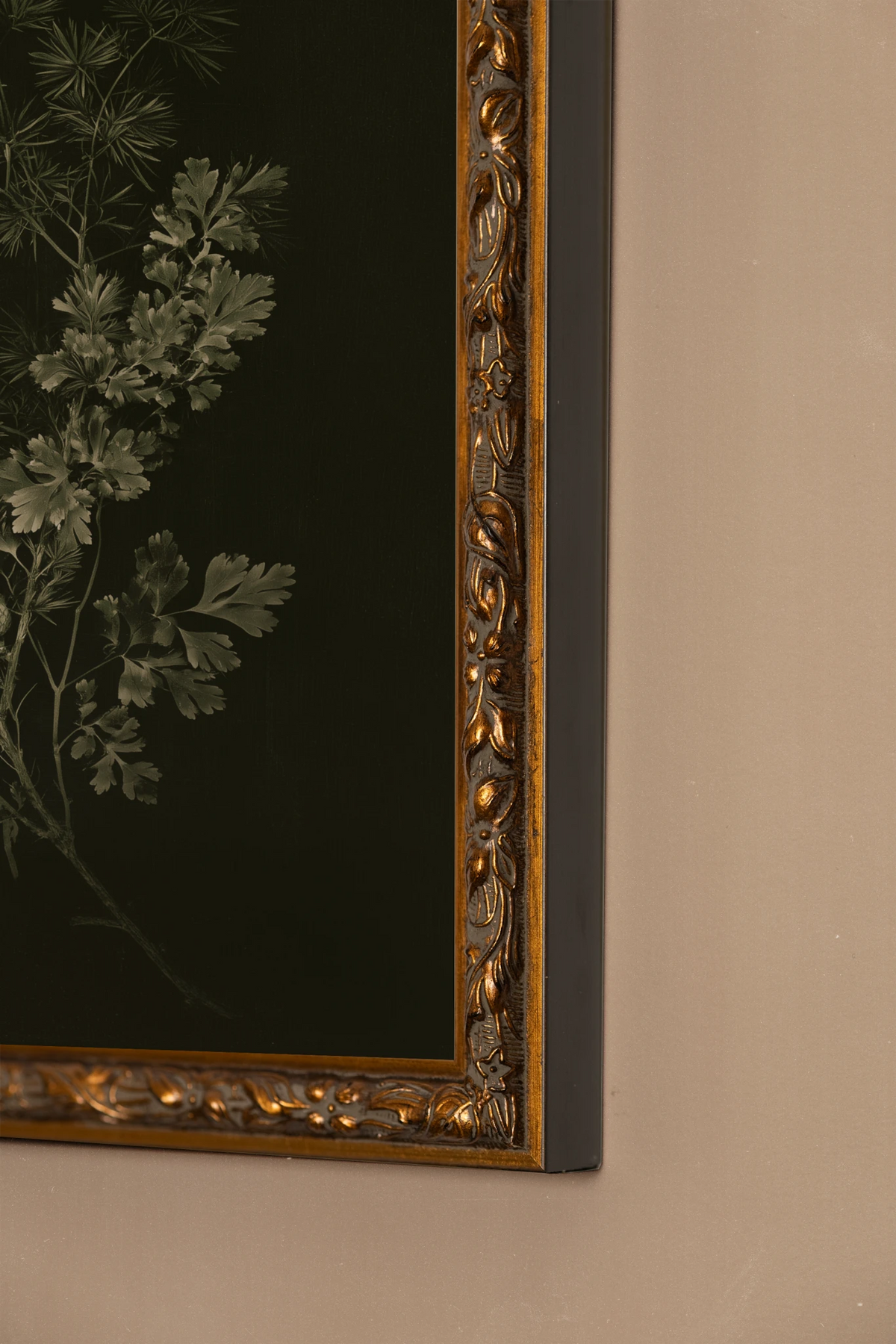 Herbes des bois II, Artwork on rigid canvas, Vintage Bronze frame