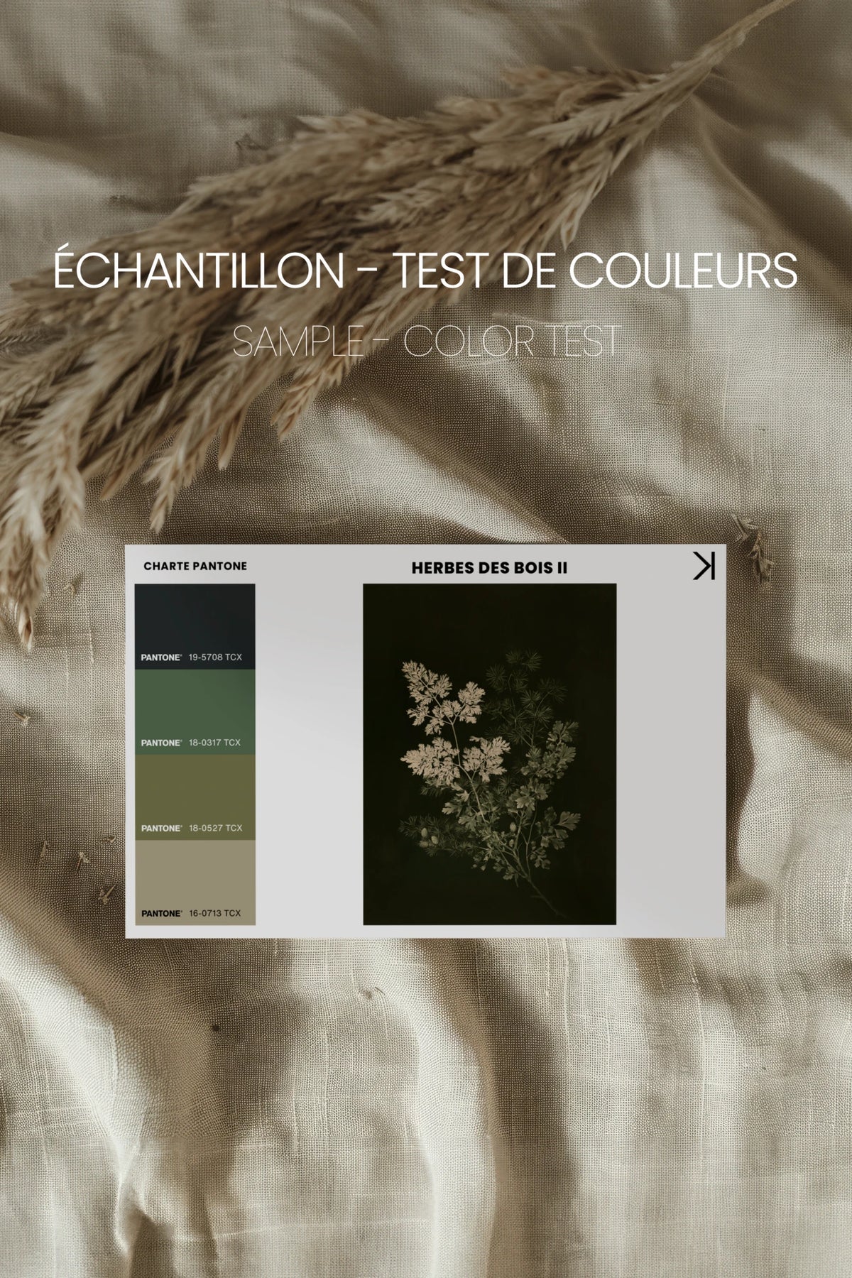 Herbes des bois II, Artwork on rigid canvas, Vintage Bronze frame