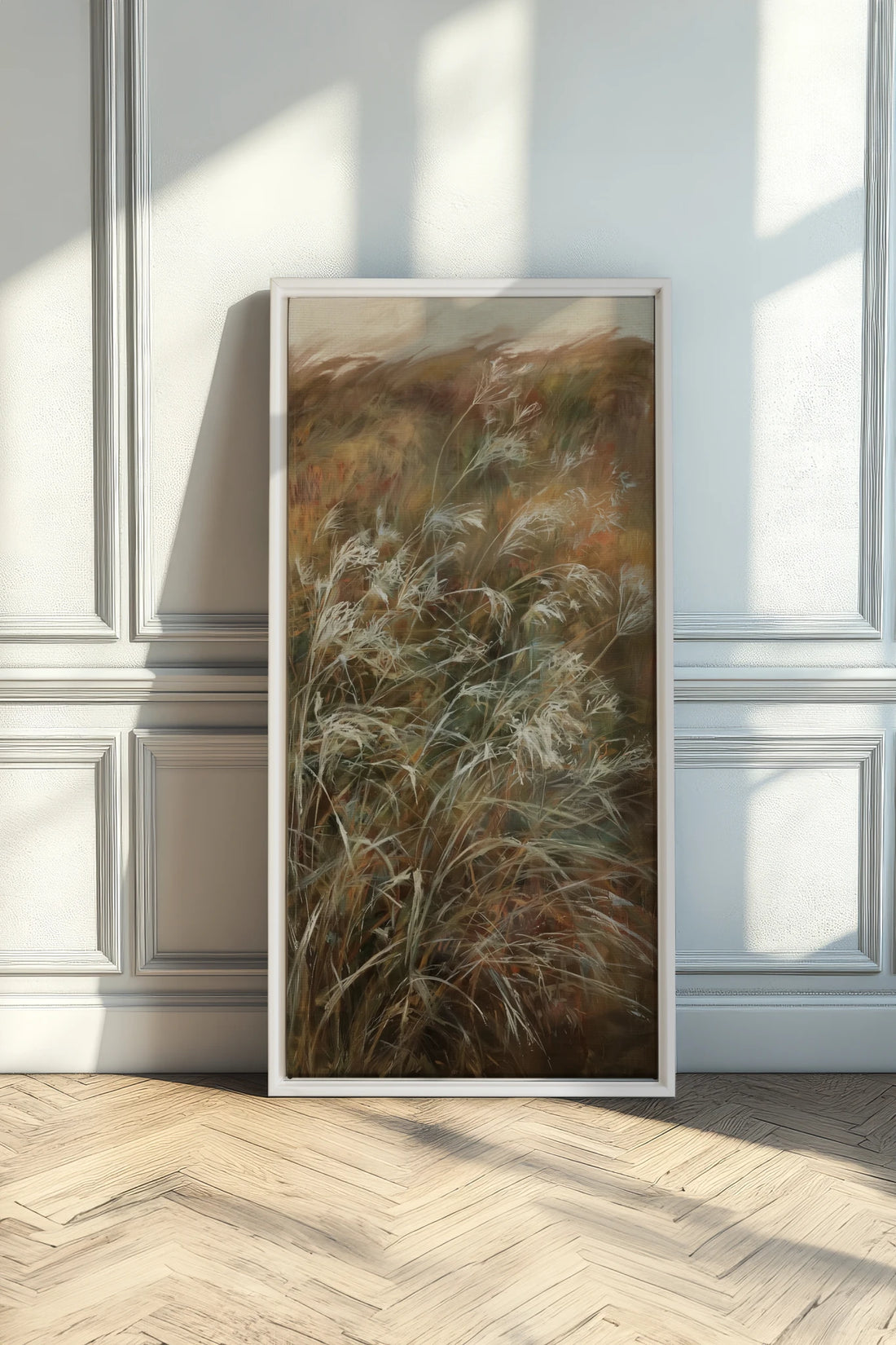 WILD GRASSES, Artwork on stretched canvas, White frame