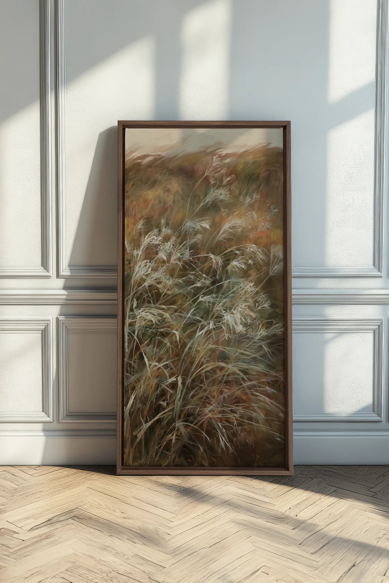 WILD GRASSES, Artwork on stretched canvas, Oak Brown frame