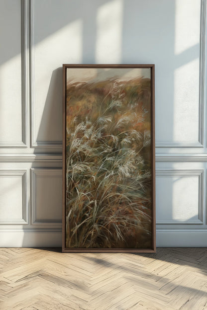 WILD GRASSES, Artwork on stretched canvas, Oak Brown frame