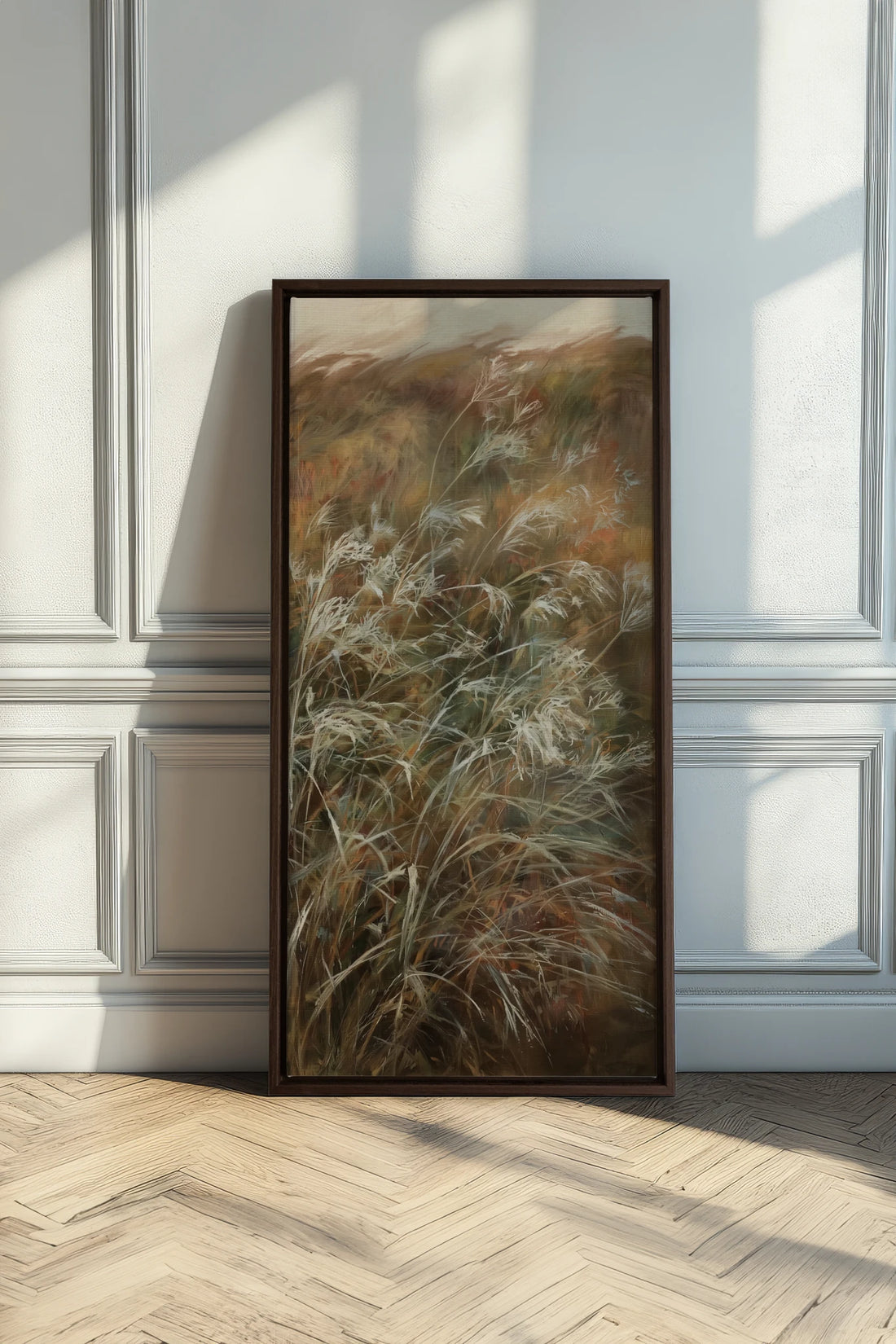 WILD GRASSES, Artwork on stretched canvas, Walnut Brown frame