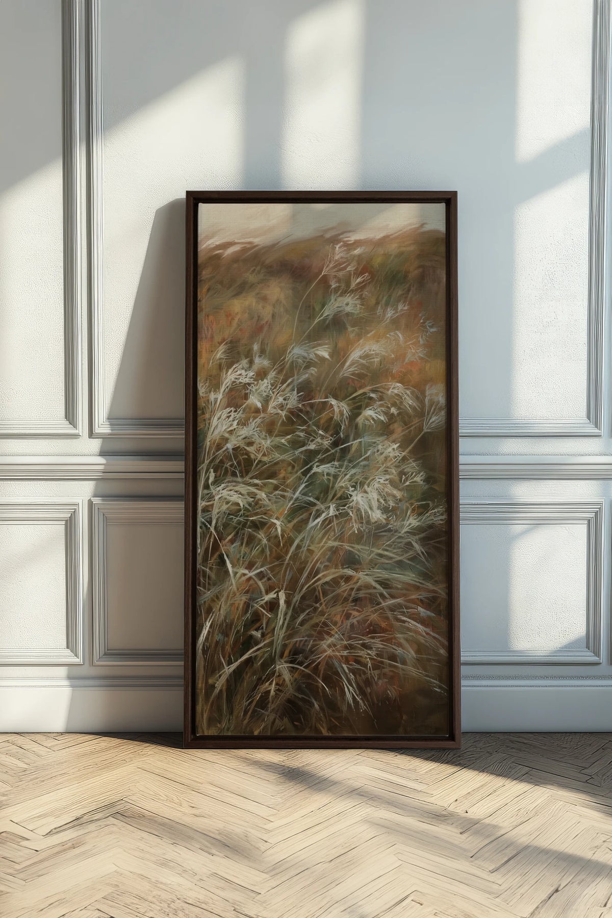 WILD GRASSES, Artwork on stretched canvas, Walnut Brown frame