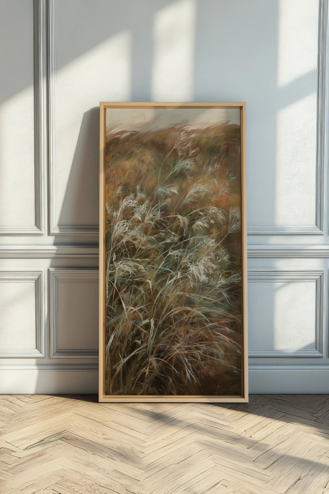 WILD GRASSES, Artwork on stretched canvas, Light Natural frame