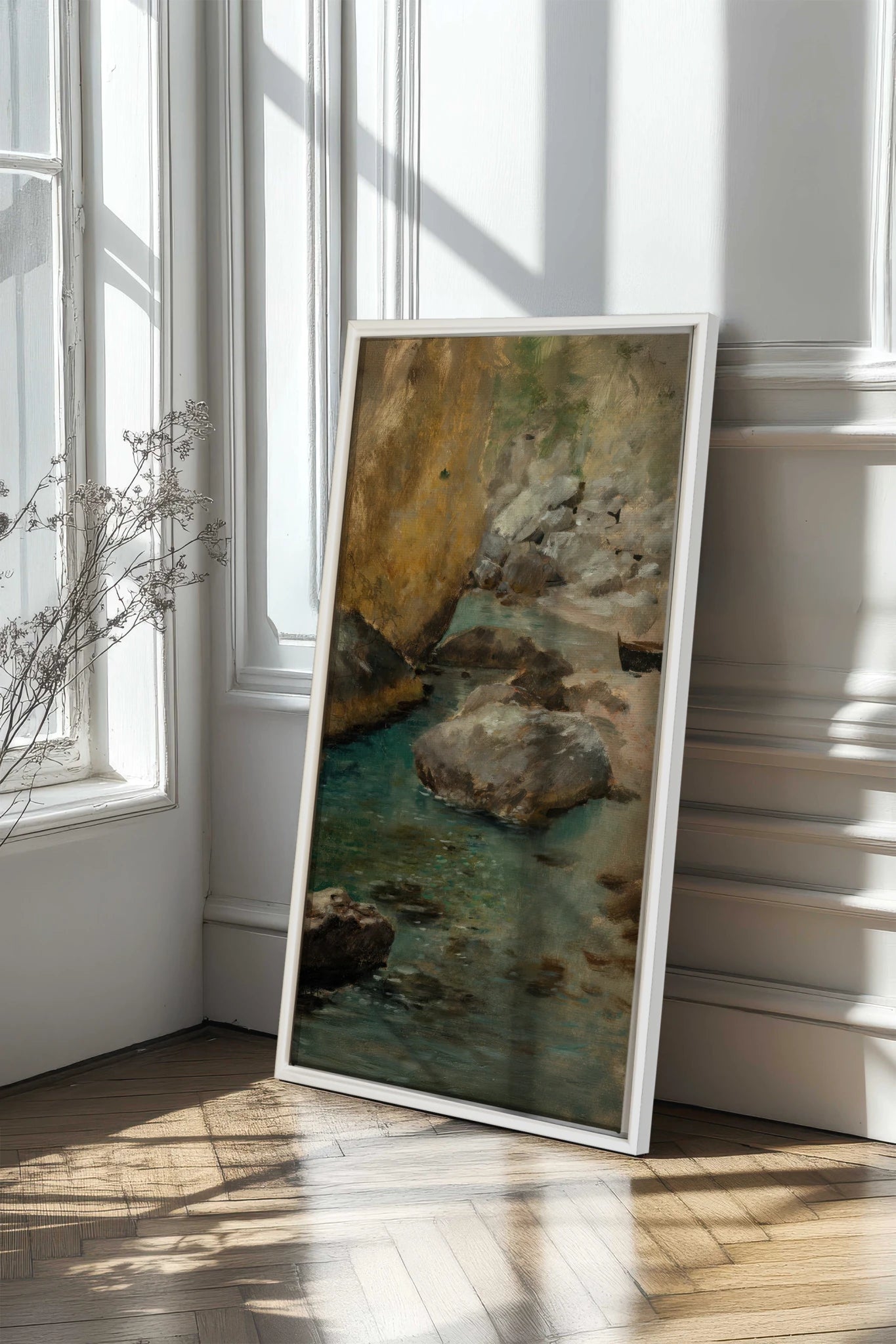 HIDDEN COVE, Work on stretched canvas, framed White