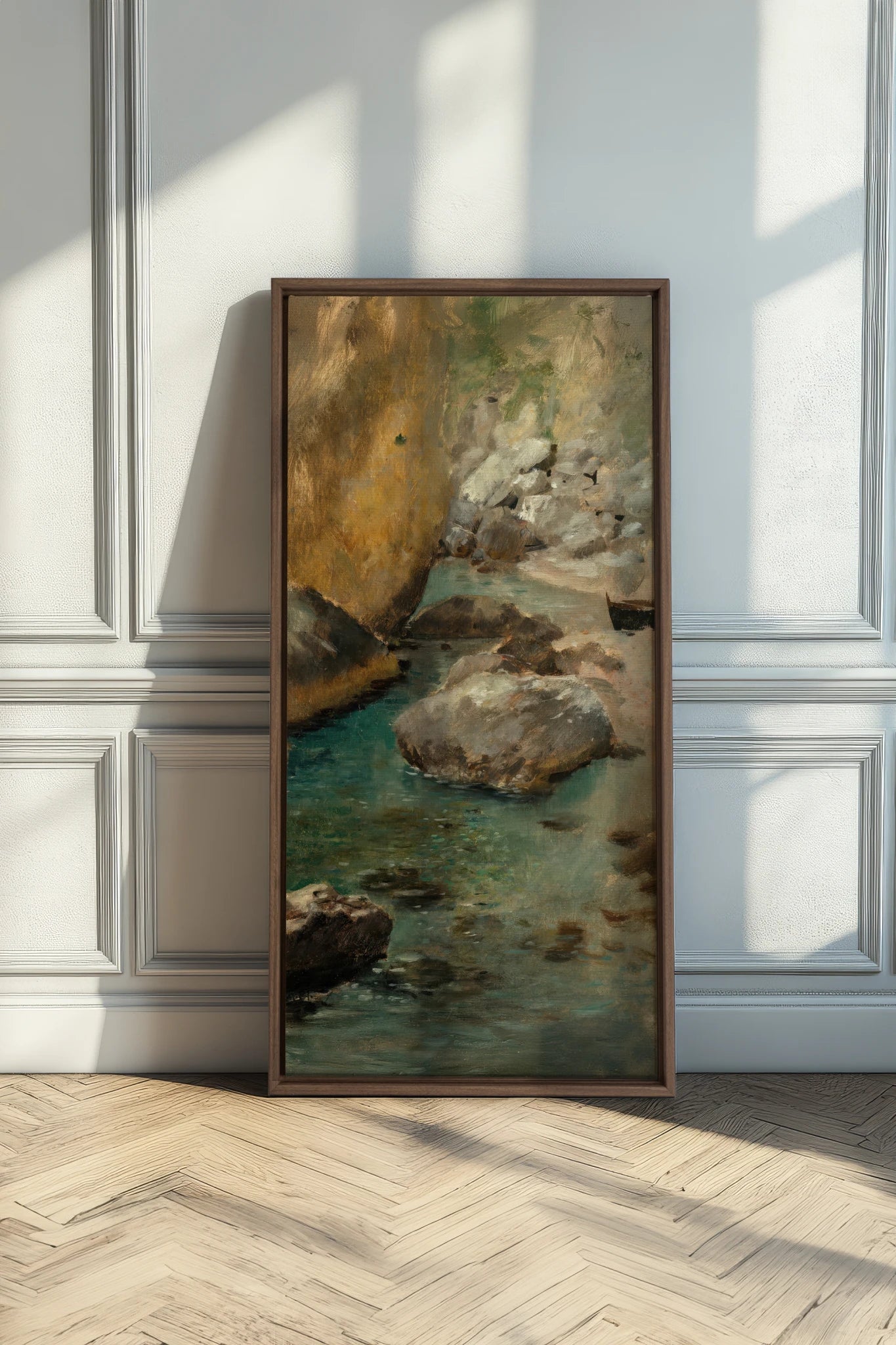 HIDDEN COVE, Work on stretched canvas, framed Oak Brown