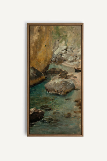 HIDDEN COVE, Work on stretched canvas, framed Oak Brown
