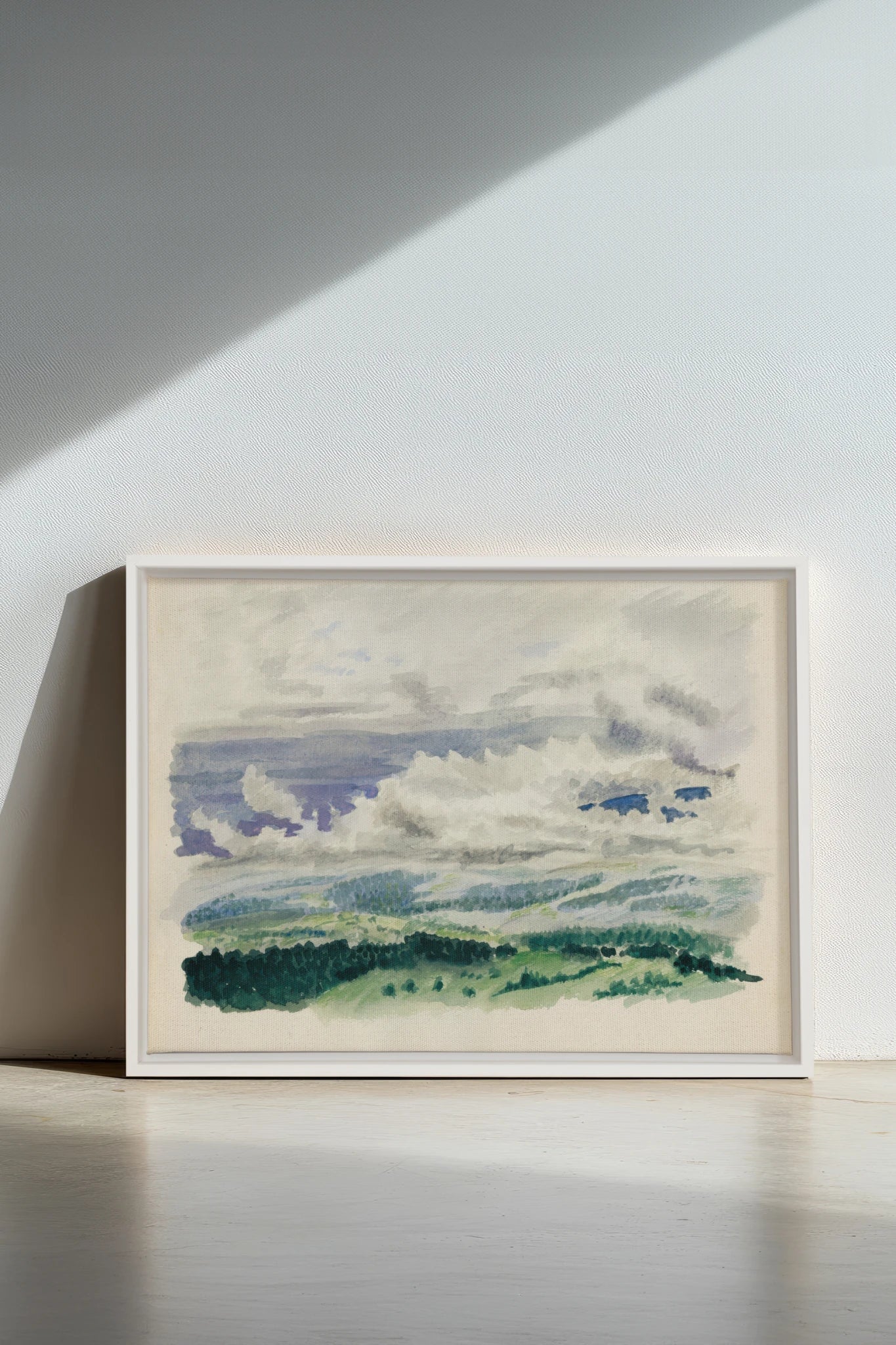 HILLS IN HUSH, Work on stretched canvas, framed White