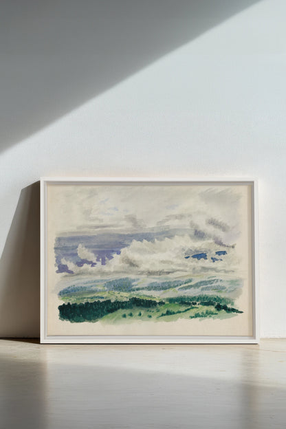 HILLS IN HUSH, Work on stretched canvas, framed White