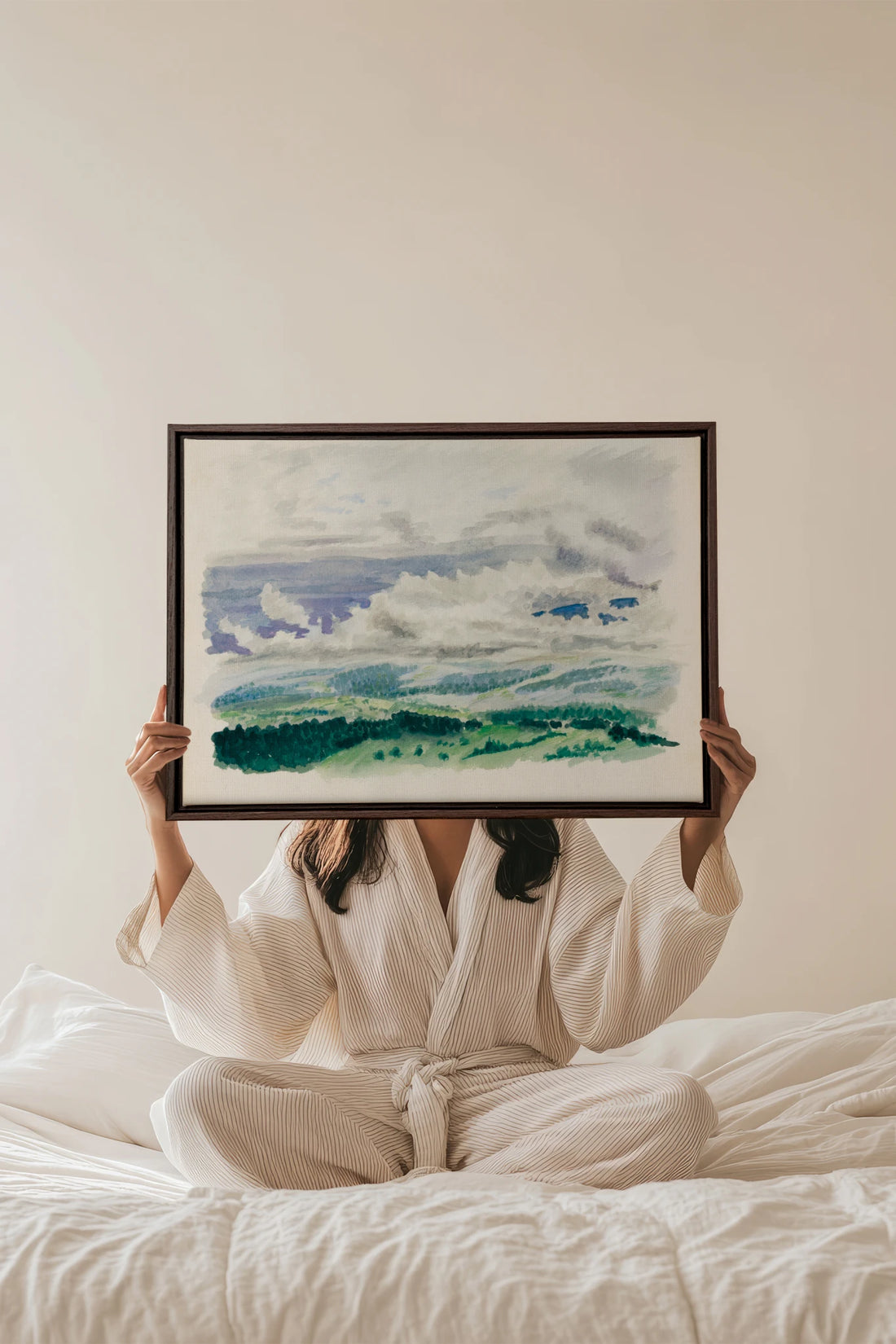HILLS IN HUSH, Oeuvre sur toile étirée, encadré Brun Noyer
