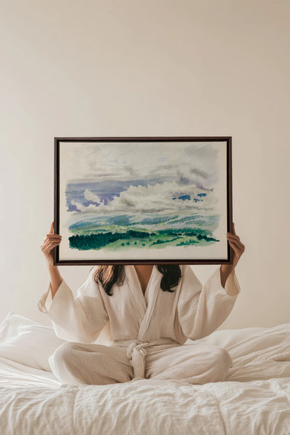 HILLS IN HUSH, Oeuvre sur toile étirée, encadré Brun Noyer
