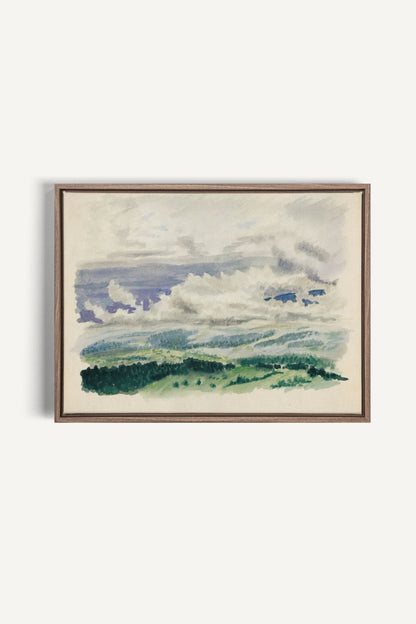 HILLS IN HUSH, Work on stretched canvas, framed Oak Brown