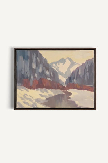 HORIZON DES MONTS, Oeuvre sur toile étirée, encadré Brun Noyer