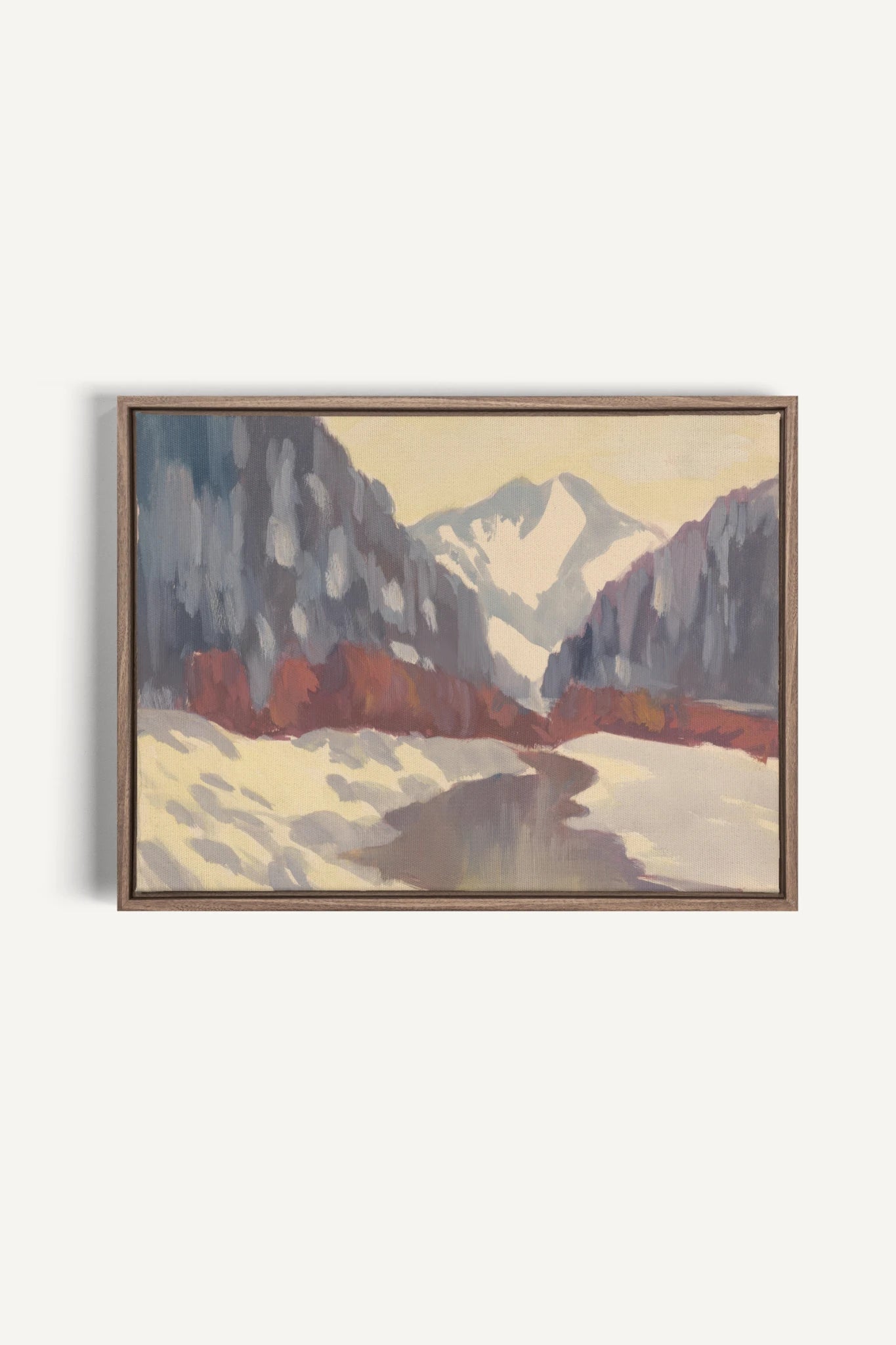 HORIZON DES MONTS, Oeuvre sur toile étirée, encadré Brun Chêne