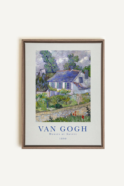 OLEKA CANVAS - HOUSES AT AUVERS, Oeuvre sur toile étirée, encadré Brun Chêne