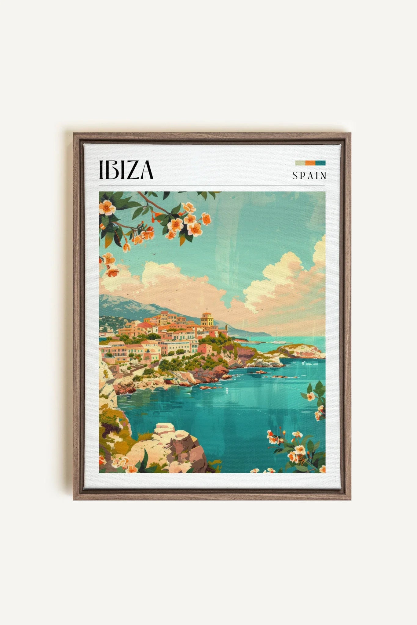 OLEKA CANVAS - Ibiza, Oeuvre sur toile étirée, encadré Brun Chêne