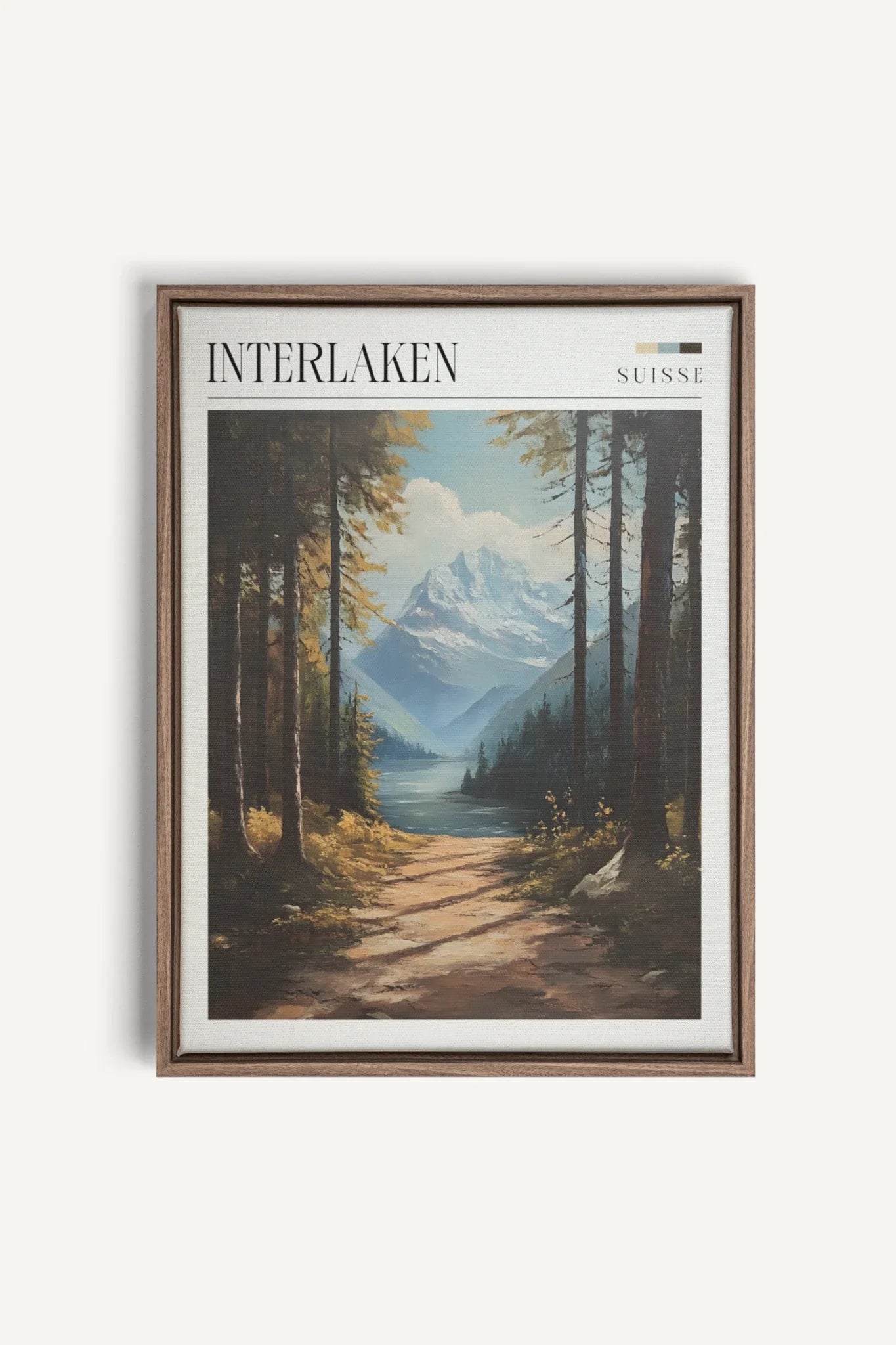 OLEKA CANVAS - INTERLAKEN, Oeuvre sur toile étirée, encadré Brun Chêne