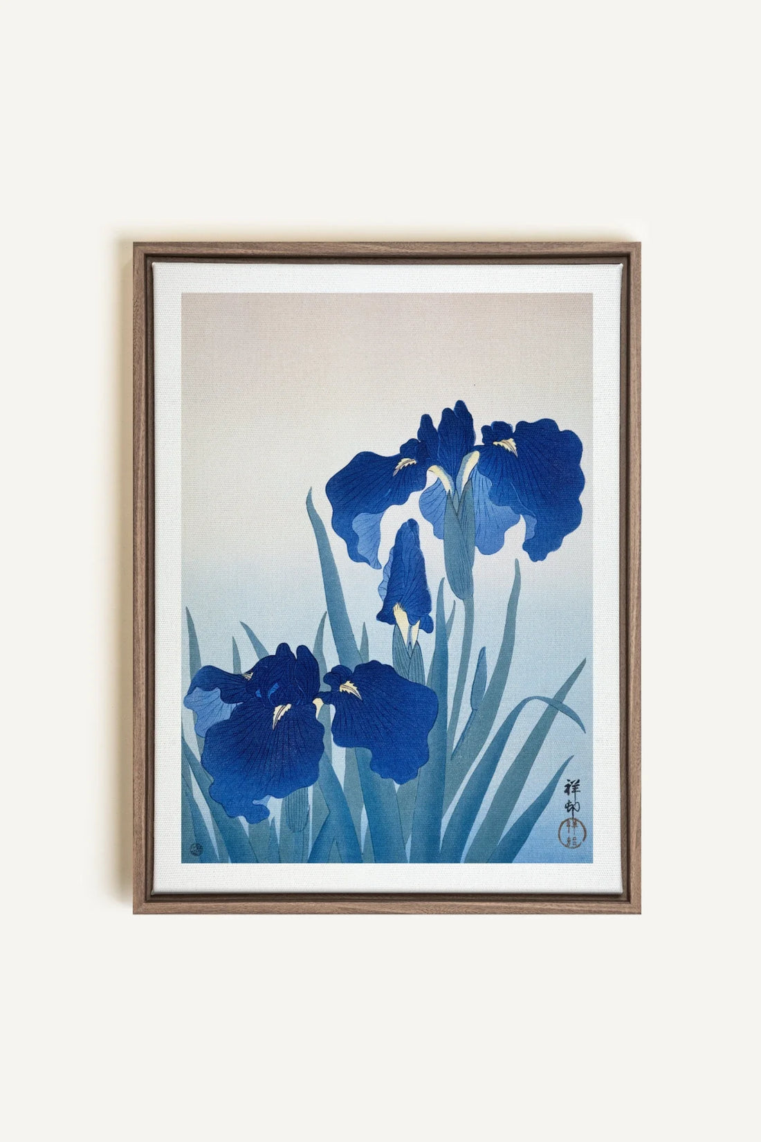 OLEKA CANVAS - IRIS FLOWERS, Oeuvre sur toile étirée, encadré Brun Chêne
