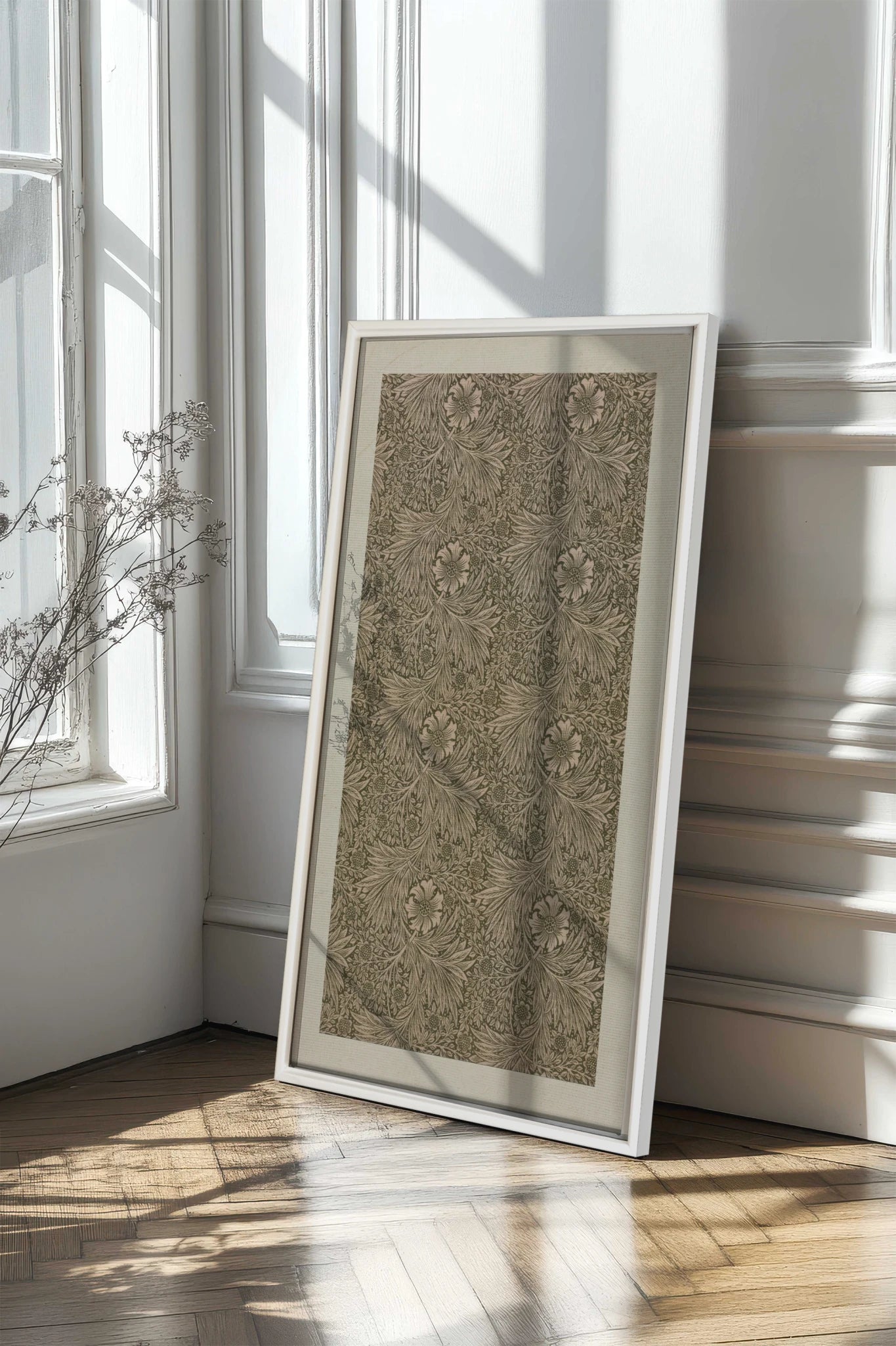 JARDIN GRAVÉ, Oeuvre sur toile étirée, encadré Blanc