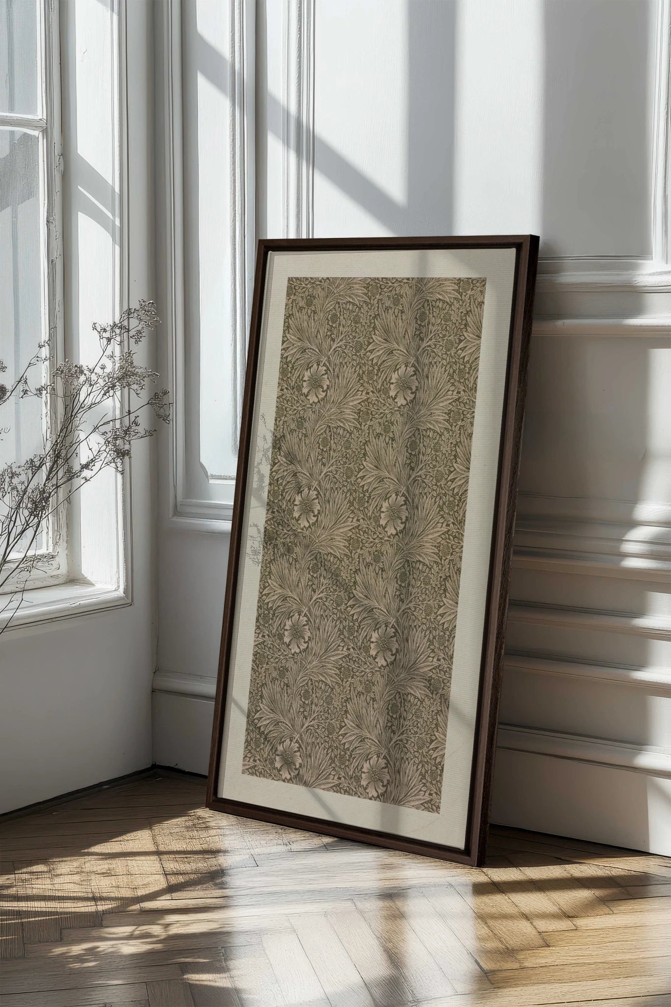 JARDIN GRAVÉ, Oeuvre sur toile étirée, encadré Brun Noyer