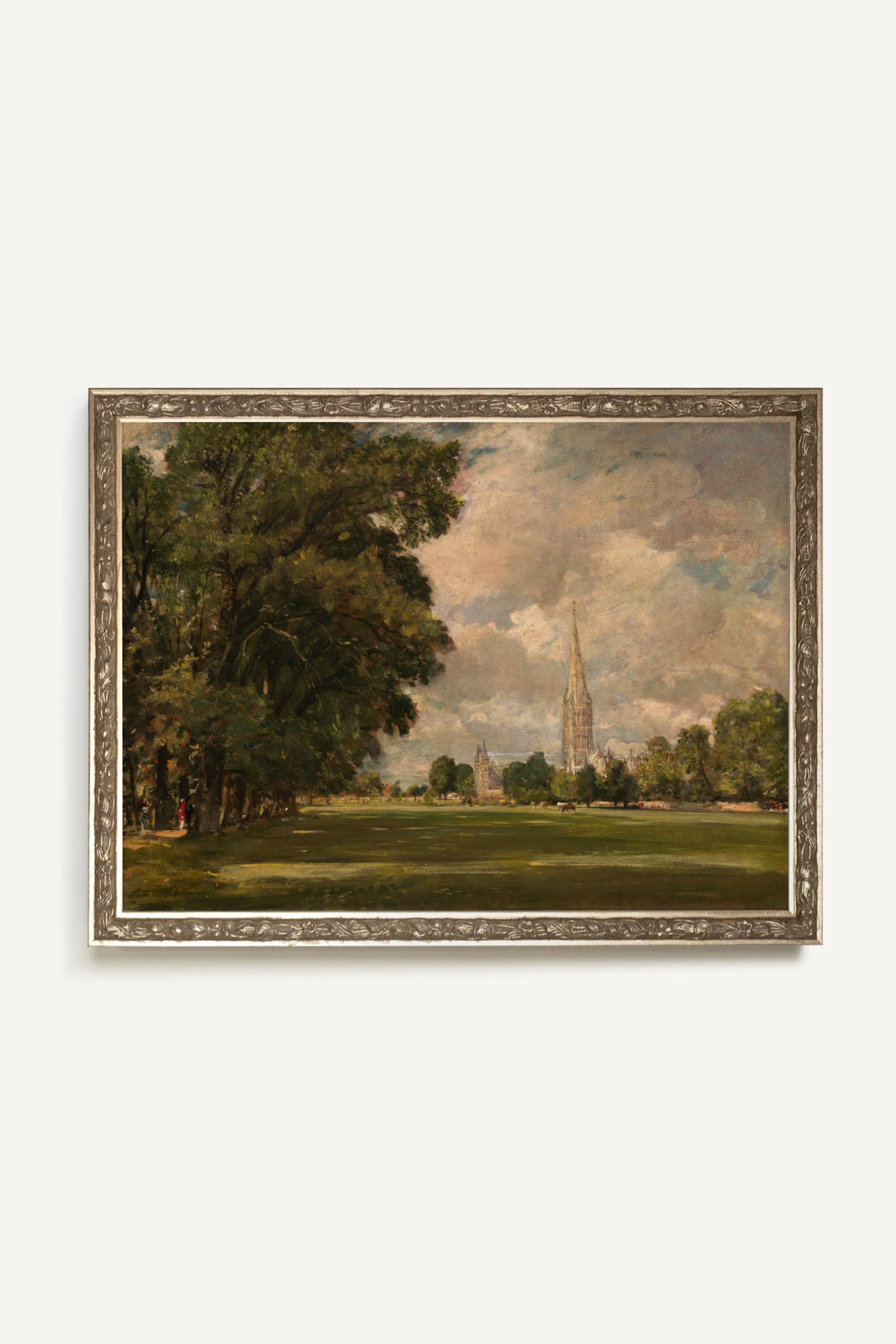 LA CATHÉDRALE DE SALISBURY, Oeuvre sur toile rigide, encadré Vintage Argent