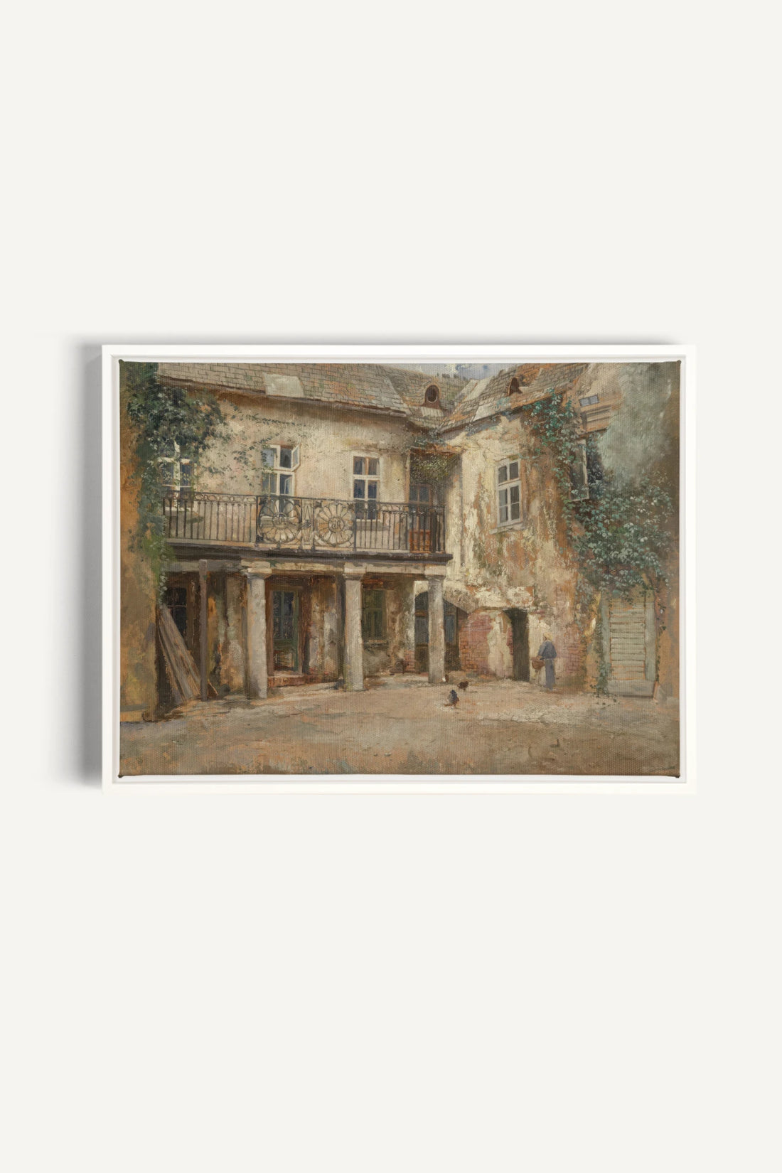 LA COUR PAISIBLE, Oeuvre sur toile étirée, encadré Blanc