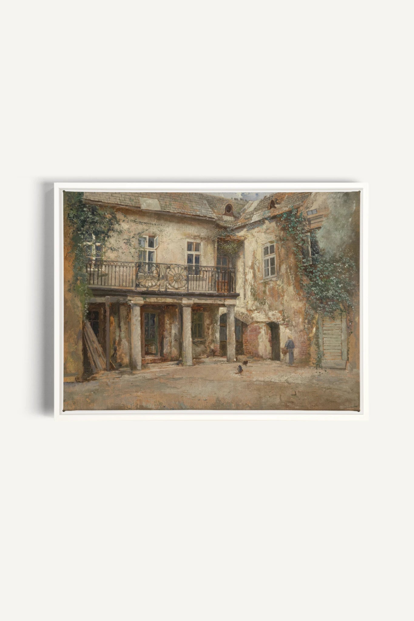 LA COUR PAISIBLE, Oeuvre sur toile étirée, encadré Blanc