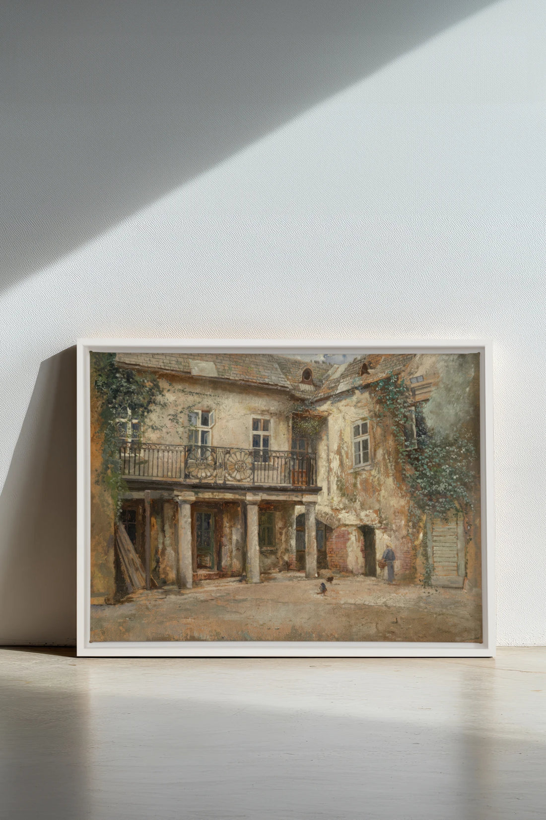 LA COUR PAISIBLE, Oeuvre sur toile étirée, encadré Blanc