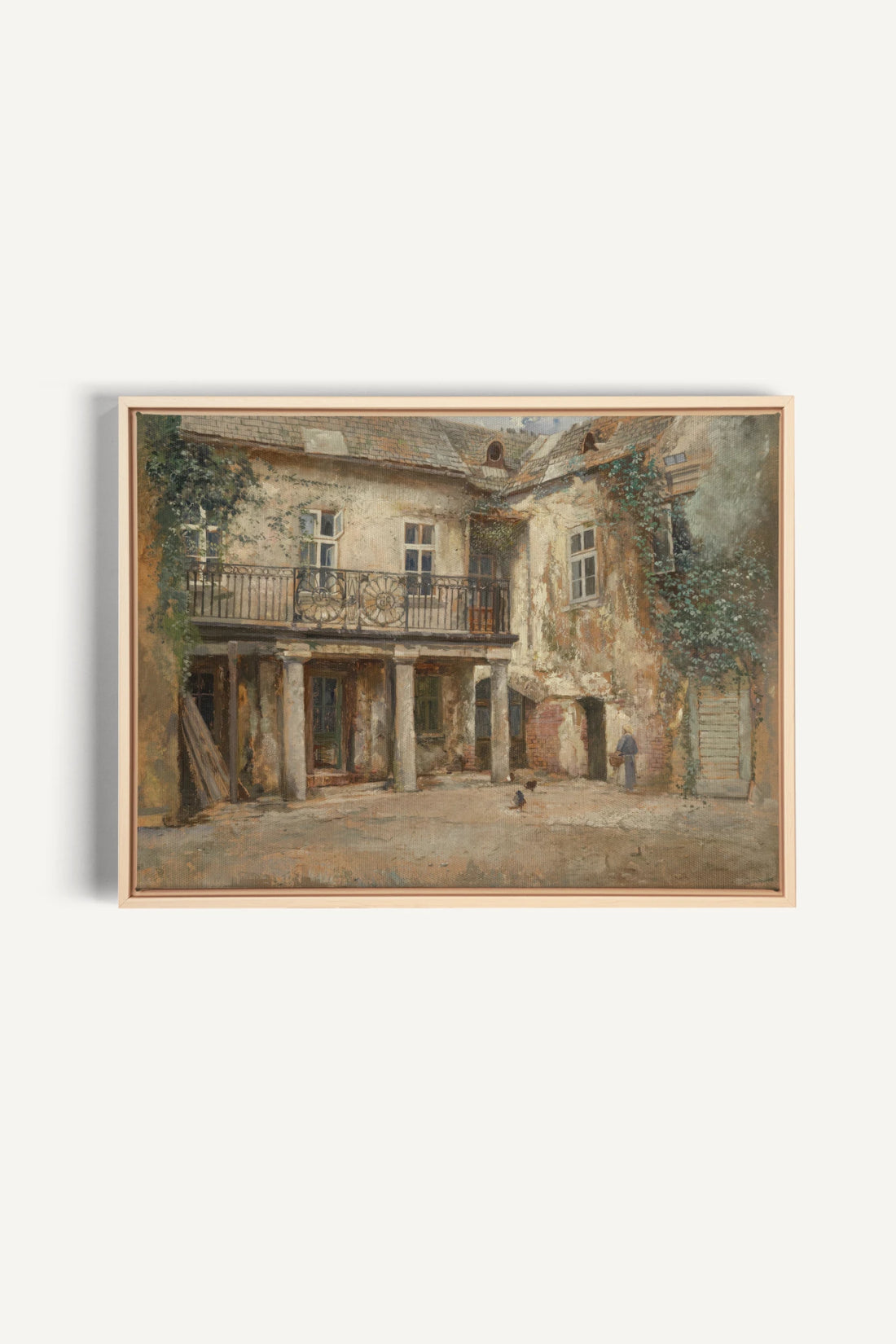 LA COUR PAISIBLE, Oeuvre sur toile étirée, encadré Naturel Clair
