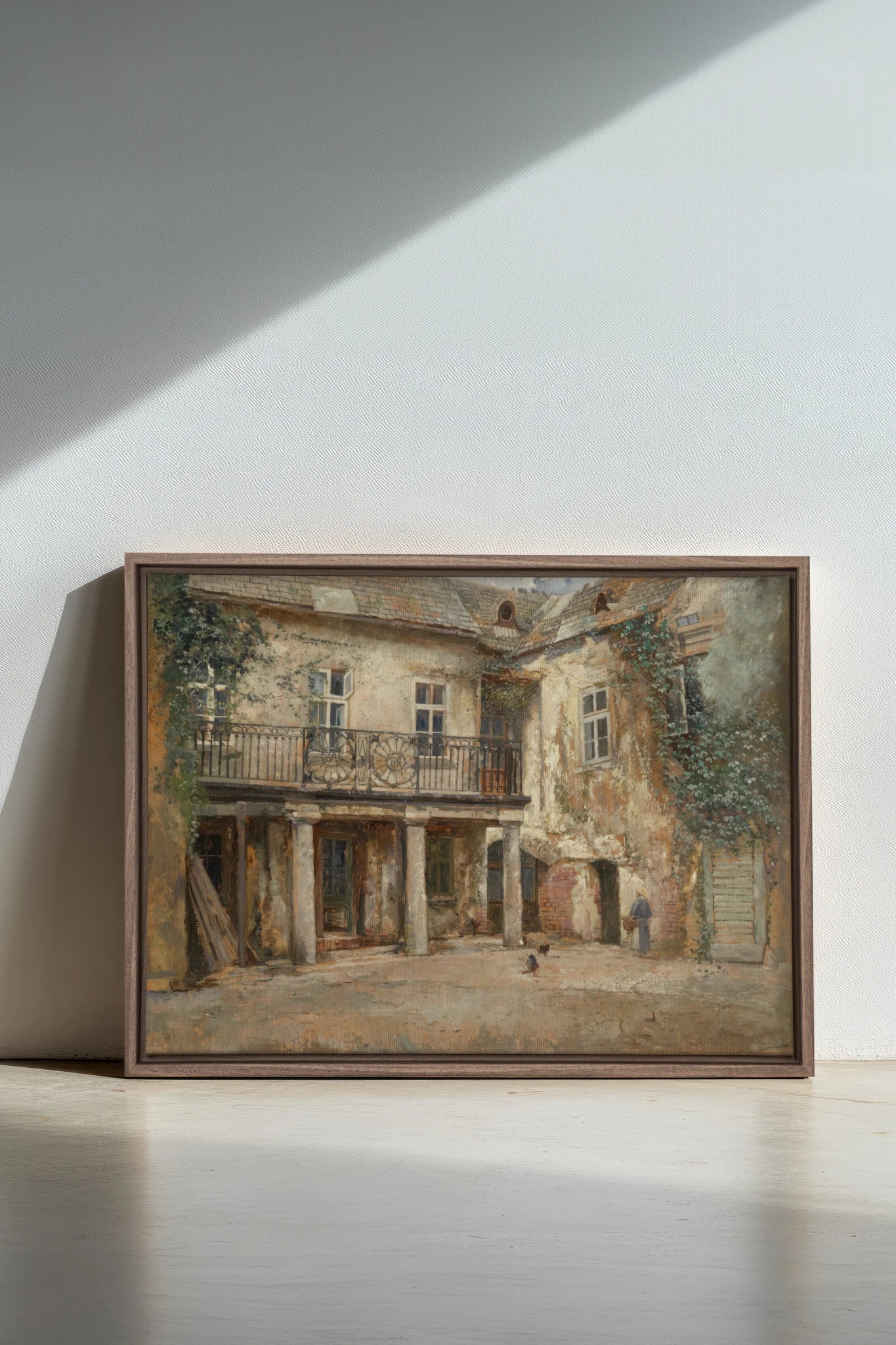 LA COUR PAISIBLE, Work on stretched canvas, framed Oak Brown