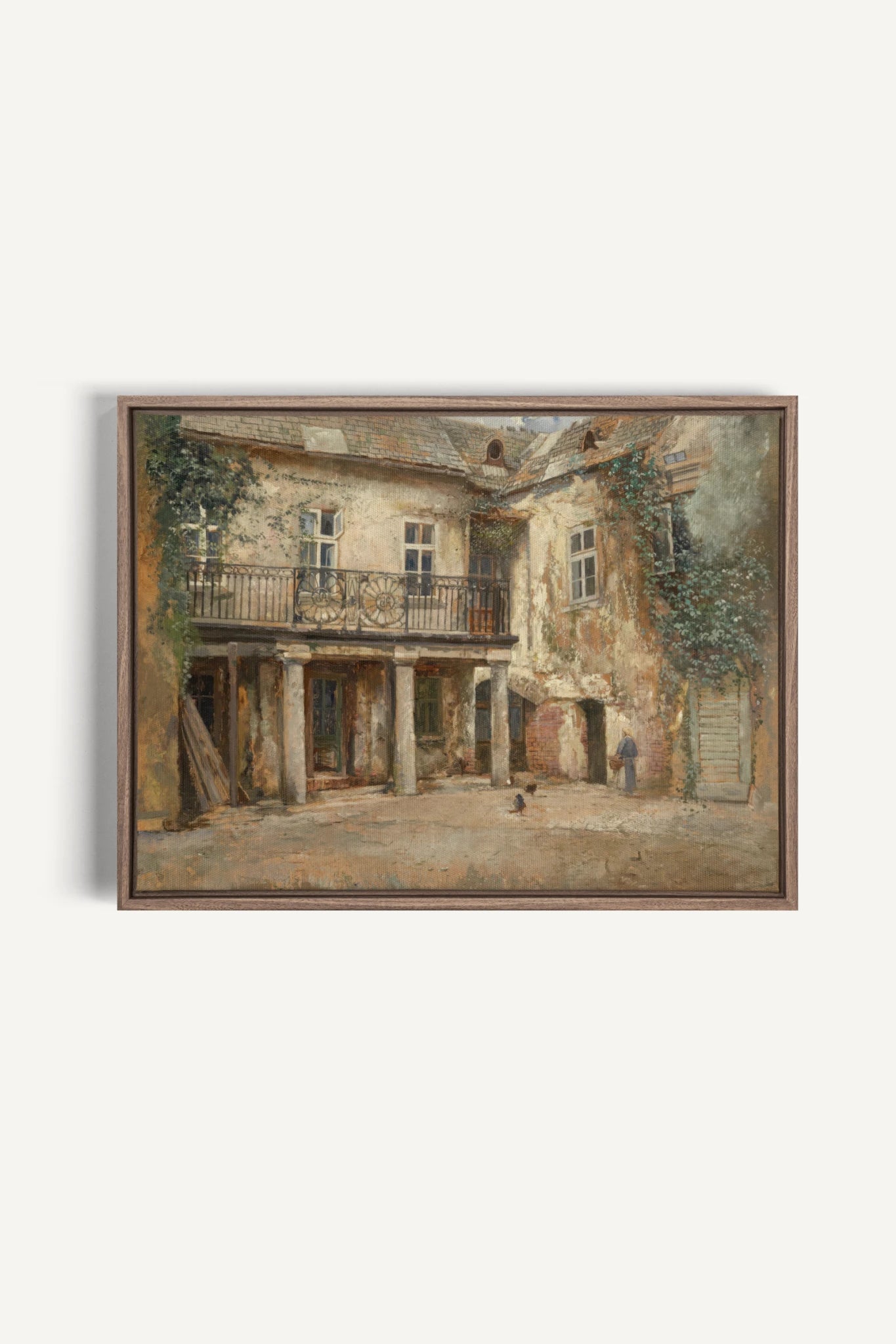LA COUR PAISIBLE, Work on stretched canvas, framed Oak Brown