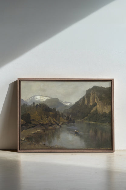 LAC MIROIR, Work on stretched canvas, framed Oak Brown