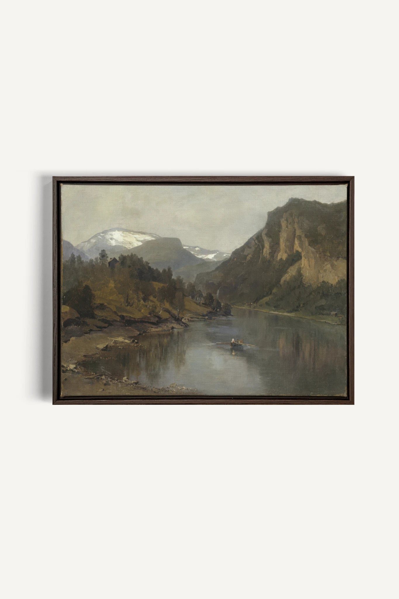 LAC MIROIR, Work on stretched canvas, framed Walnut Brown