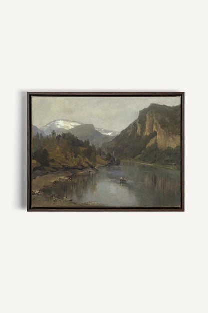 LAC MIROIR, Work on stretched canvas, framed Walnut Brown