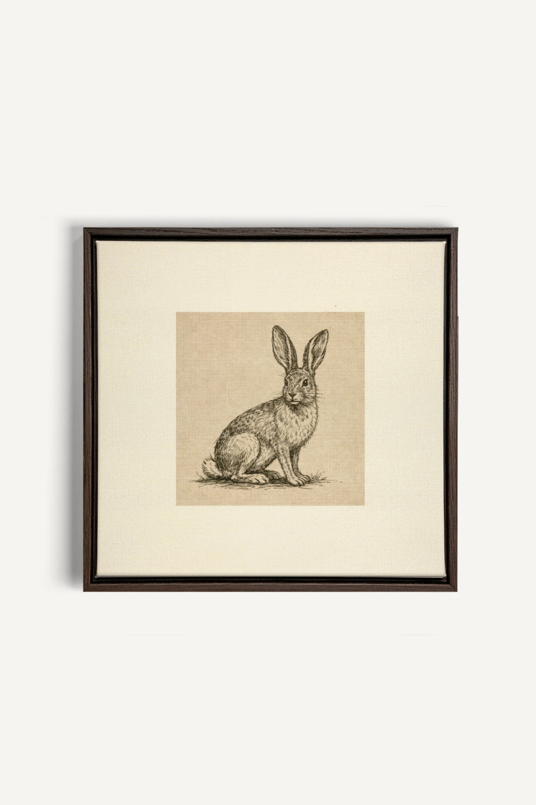 LAPIN DE LIN, Oeuvre sur toile étirée, encadré Brun Noyer