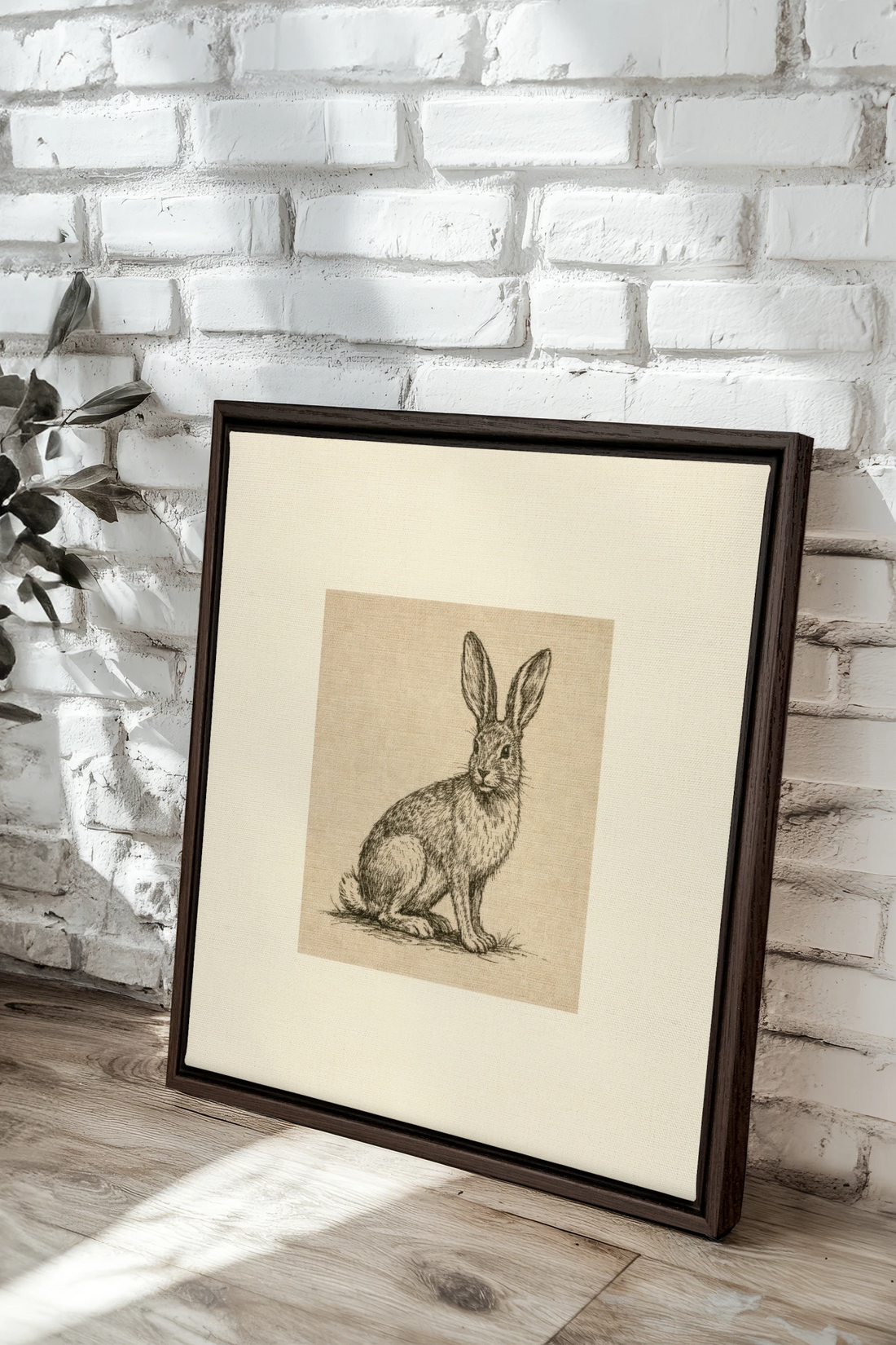 LAPIN DE LIN, Oeuvre sur toile étirée, encadré Brun Noyer