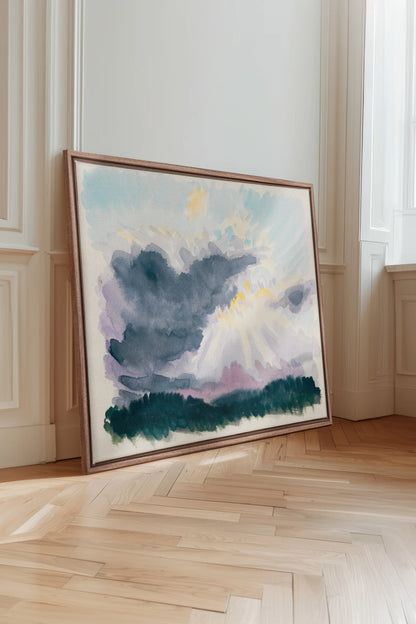 LAVENDER STORM, Oeuvre sur toile étirée, encadré Brun Chêne