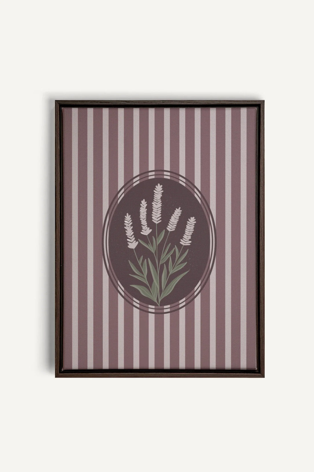 OLEKA CANVAS - LAVENDER STRIPES, Oeuvre sur toile étirée, encadré Brun Noyer