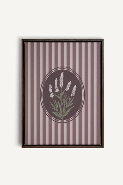 OLEKA CANVAS - LAVENDER STRIPES, Oeuvre sur toile étirée, encadré Brun Noyer