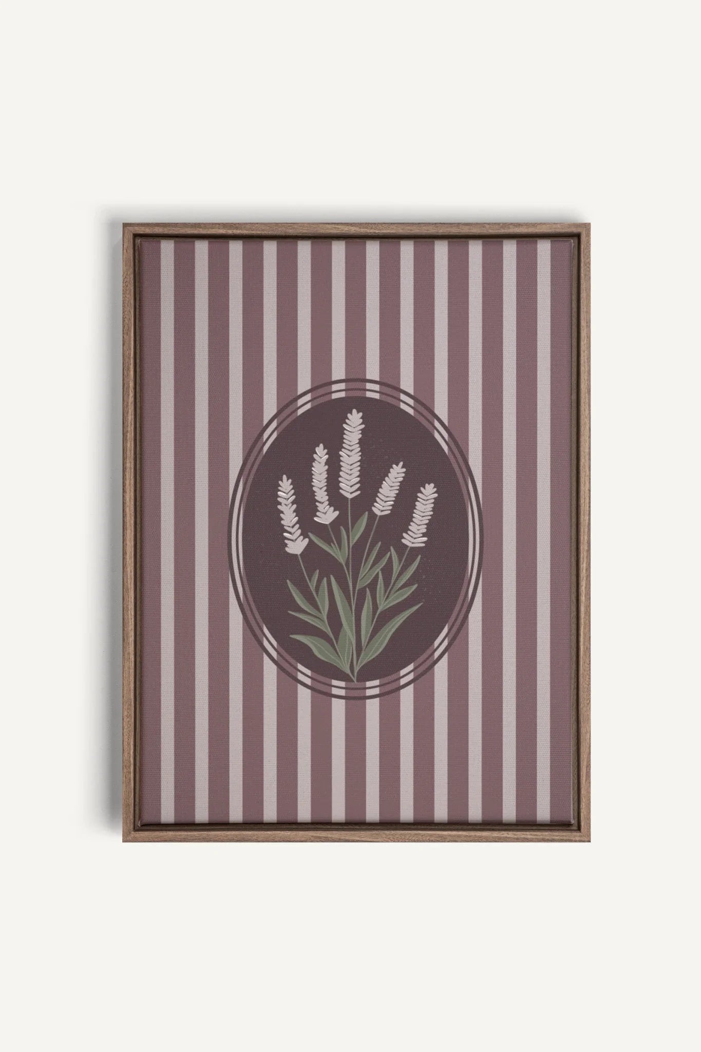 OLEKA CANVAS - LAVENDER STRIPES, Oeuvre sur toile étirée, encadré Brun Chêne