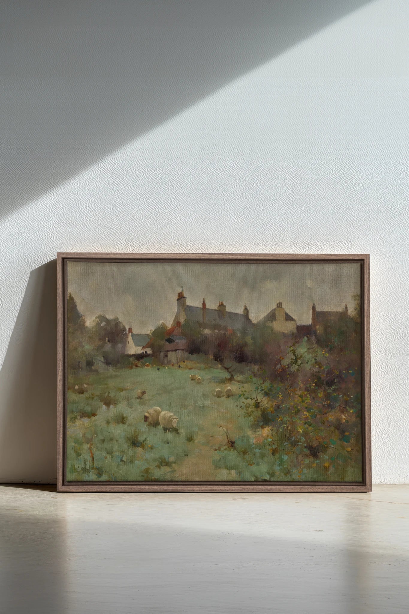 LE JARDIN DES PRÉS, Work on stretched canvas, framed Oak Brown