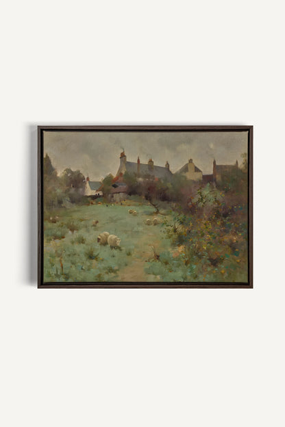 LE JARDIN DES PRÉS, Work on stretched canvas, framed Walnut Brown
