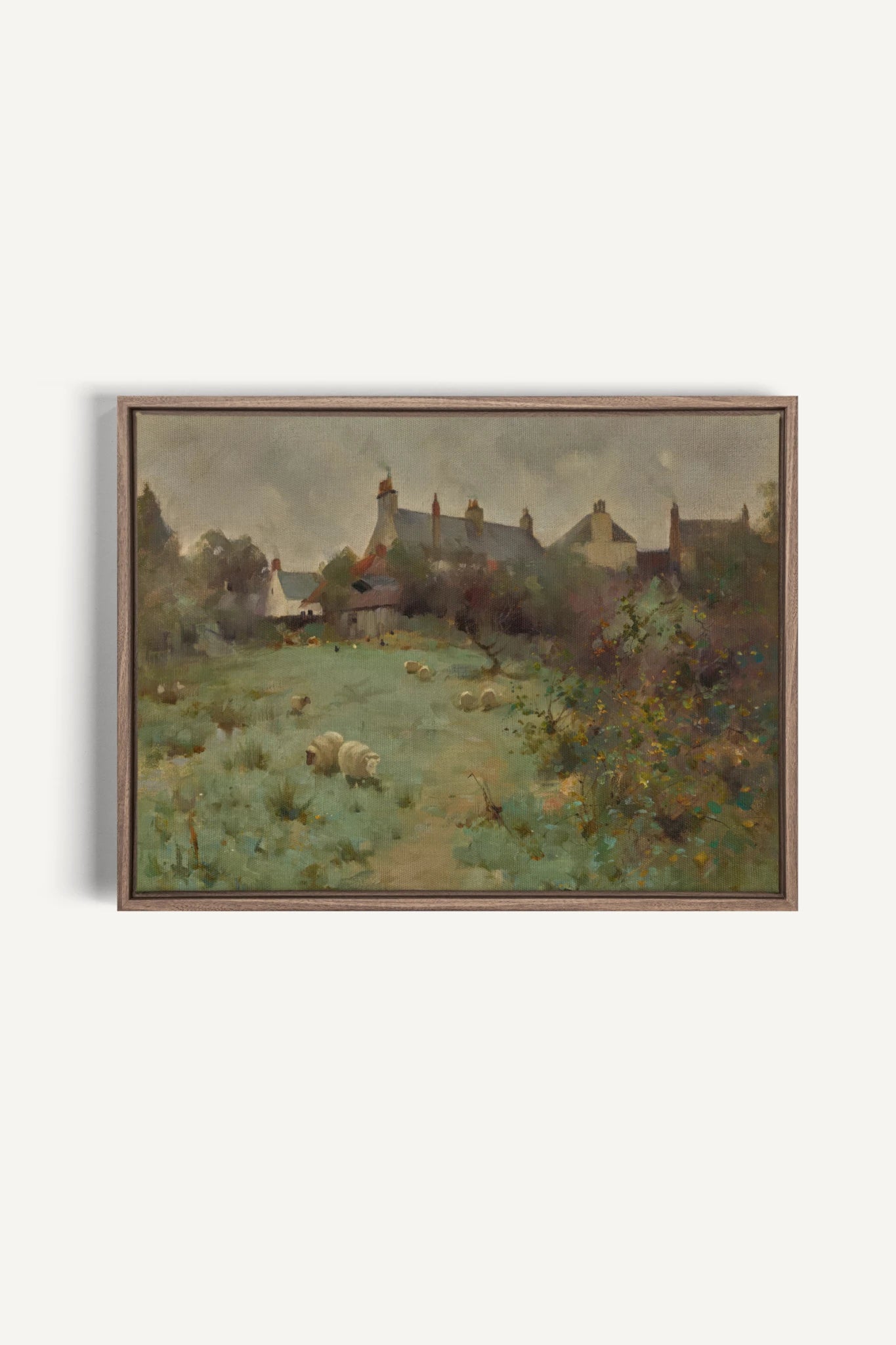 LE JARDIN DES PRÉS, Work on stretched canvas, framed Oak Brown