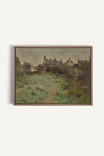 LE JARDIN DES PRÉS, Work on stretched canvas, framed Oak Brown