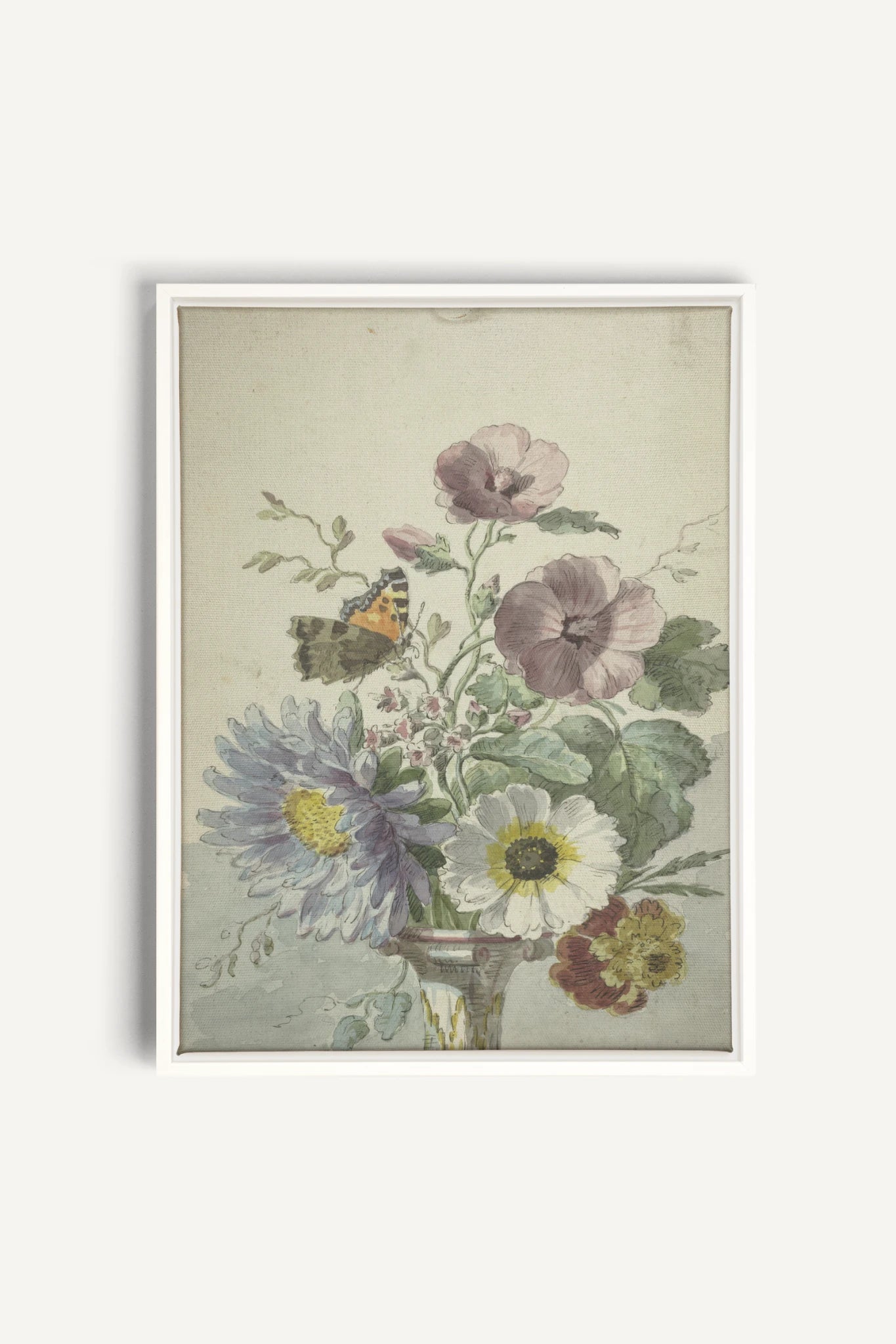 LE JARDIN PAPILLON, Oeuvre sur toile étirée, encadré Blanc