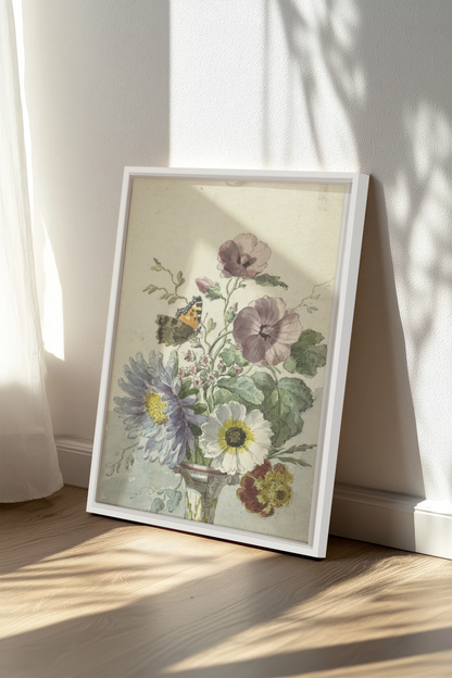 LE JARDIN PAPILLON, Oeuvre sur toile étirée, encadré Blanc